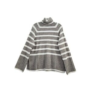 H&M Turtleneck Sweater Small Taupe White Striped Ribbed Knit Wool Blend Raglan